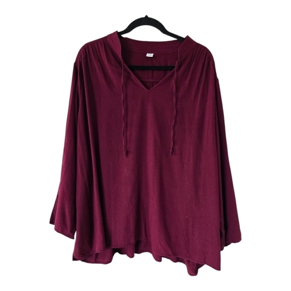Old Navy Blouse Womens XXL Burgundy Long Sleeves Vneck Flowy - Picture 1 of 9